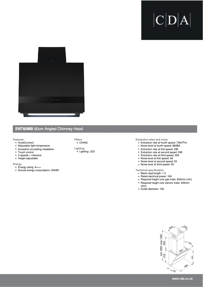 Page 1 de la notice Fiche technique CDA ENT60MB