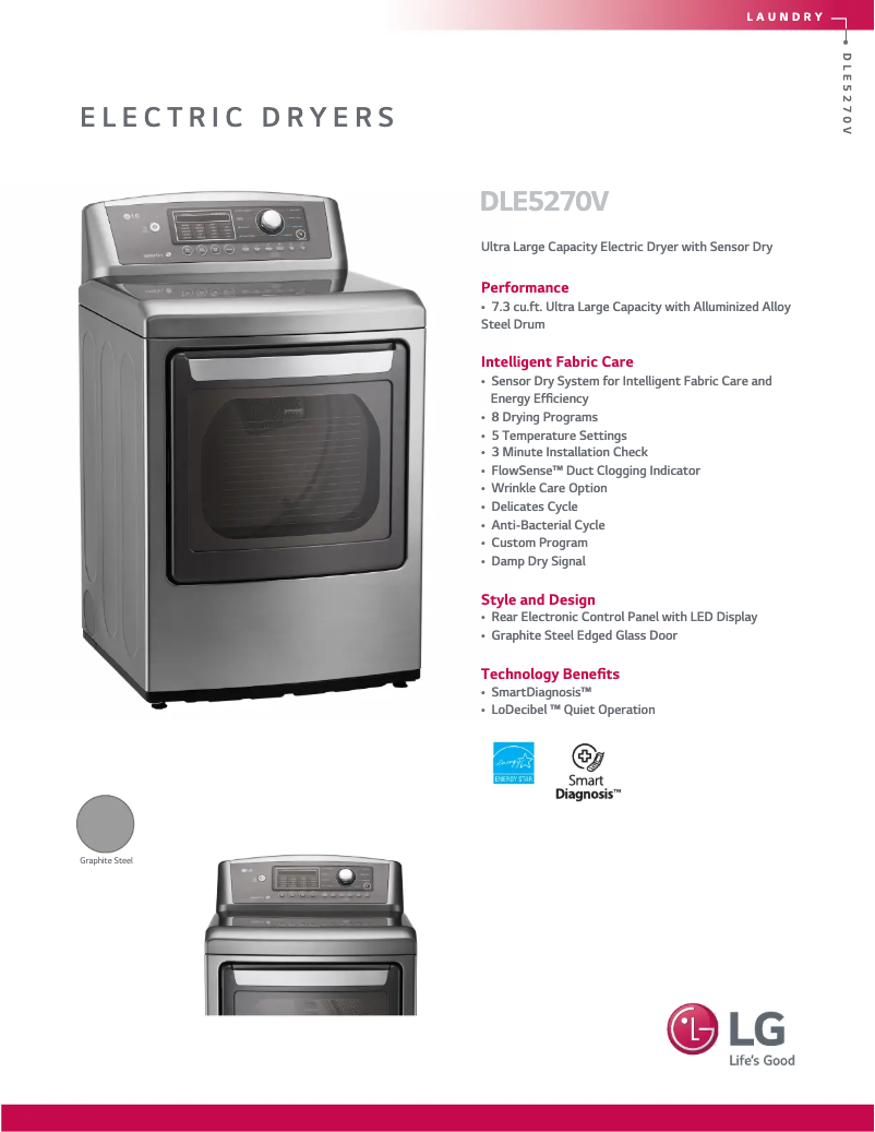 Page 1 de la notice Fiche technique LG DLE5270V