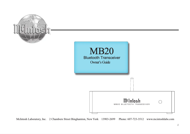 Page n°1 - Manuel utilisateur McIntosh MB20