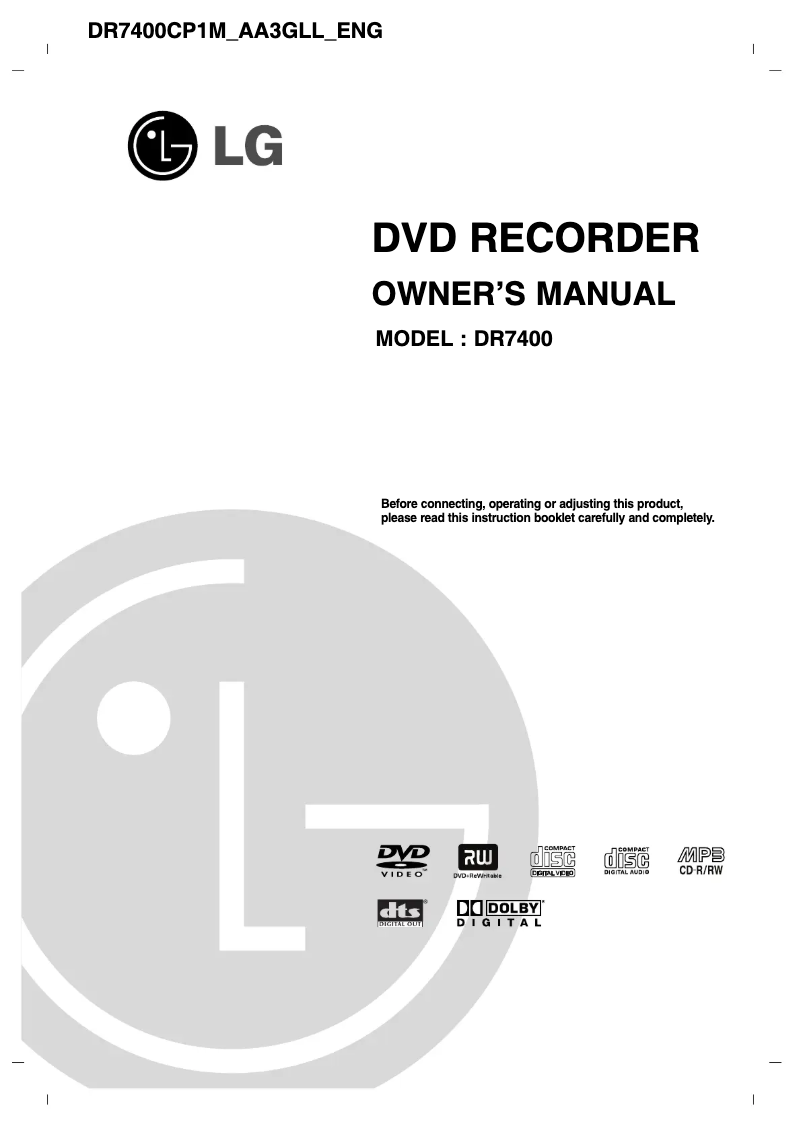Page n°1 - Manuel utilisateur LG DR7400CP1M