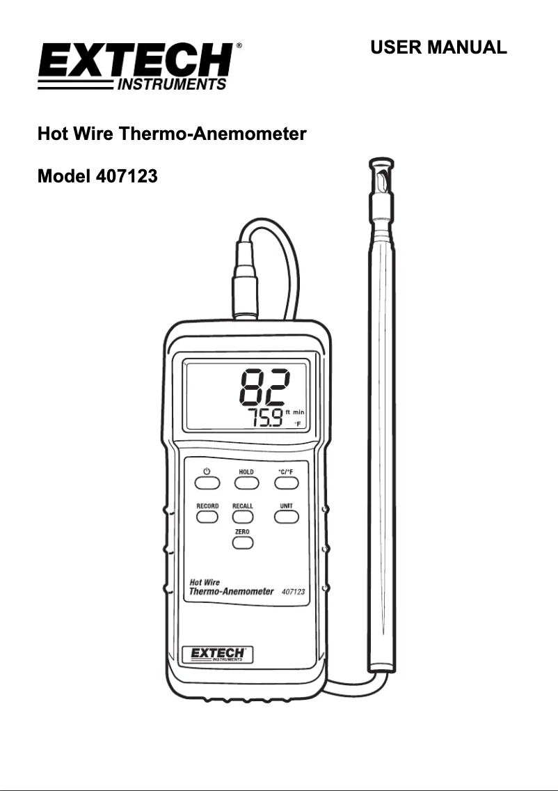Page 1 de la notice Manuel utilisateur Extech 407123