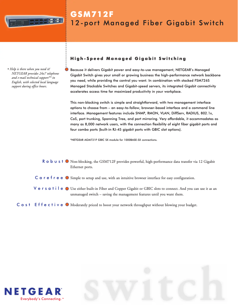 Page n°1 - Fiche technique Netgear GSM712F