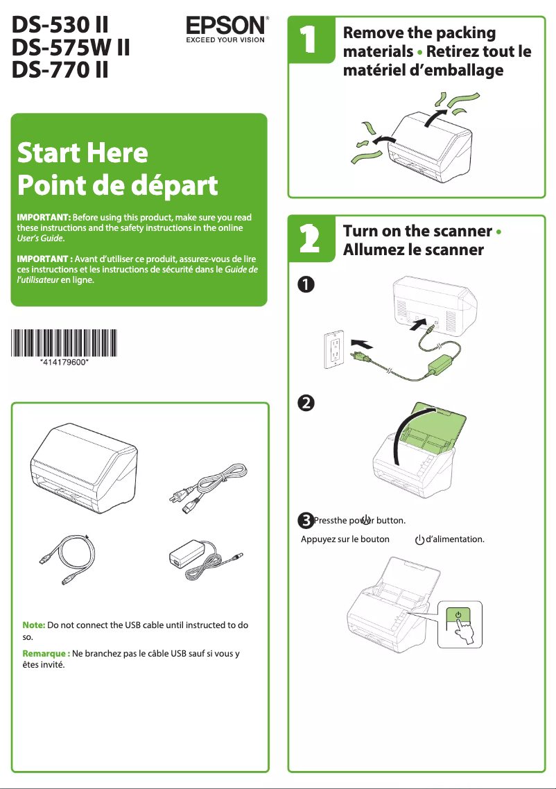 Page 1 de la notice Guide d'installation Epson WorkForce DS-770