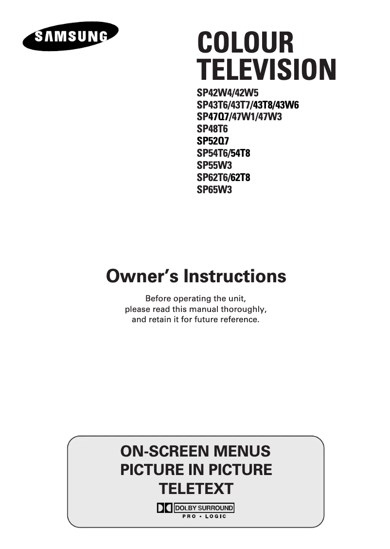Page n°1 - Manuel utilisateur Samsung SP43W6