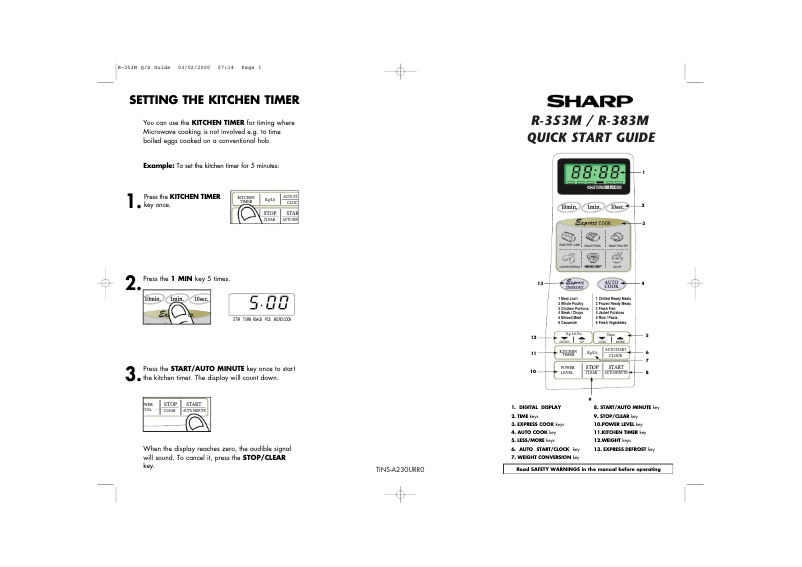 Page 1 de la notice Manuel utilisateur Sharp R-353M