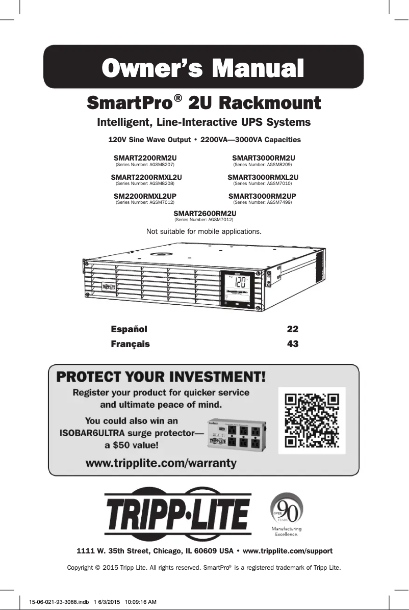Page n°1 - Manuel utilisateur Tripp Lite SmartPro SMART2600RM2U