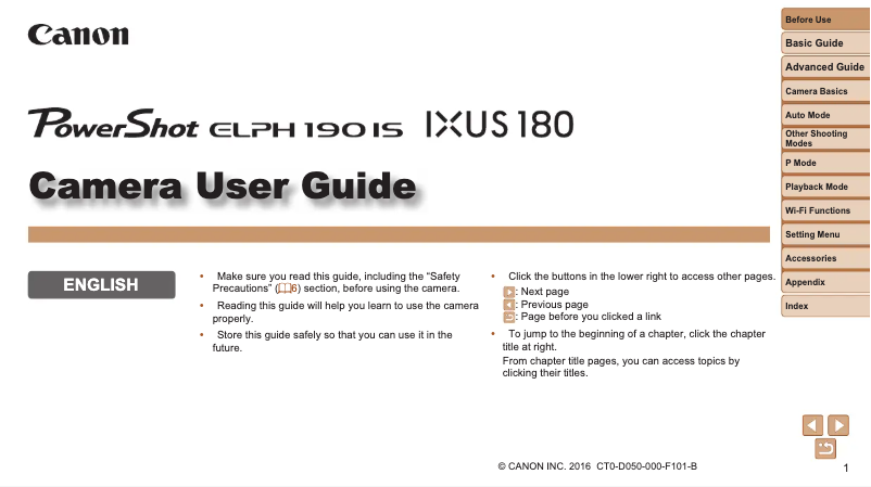 Página 1 del manual Manual de usuario Canon Ixus 180