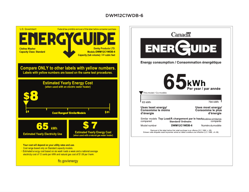 Página 1 del manual Etiqueta energética Danby DWM12C1WDB-6