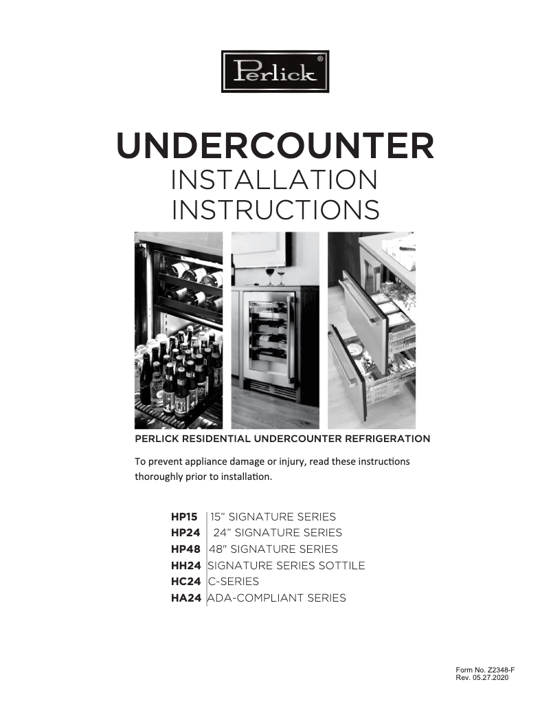 Page n°1 - Guide d'installation Perlick HC24RB-4-3R