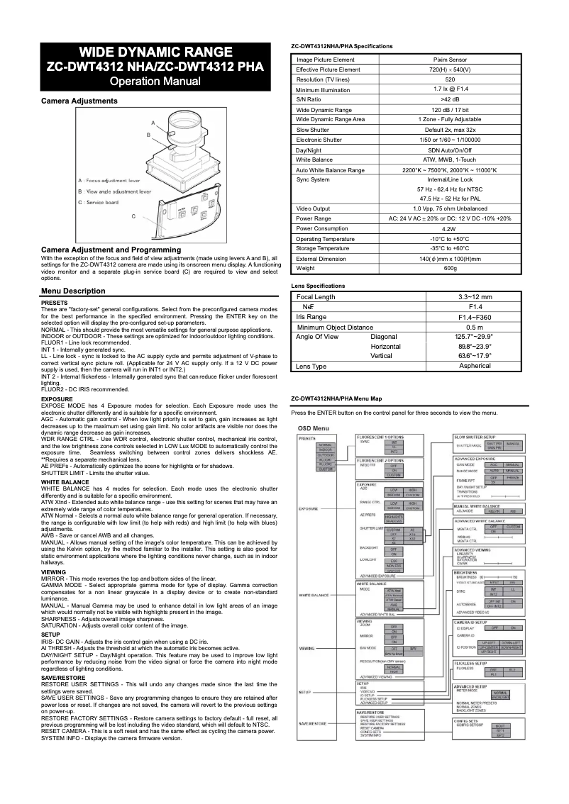 Page 1 de la notice Manuel utilisateur Ganz ZC-DWT4312NHA