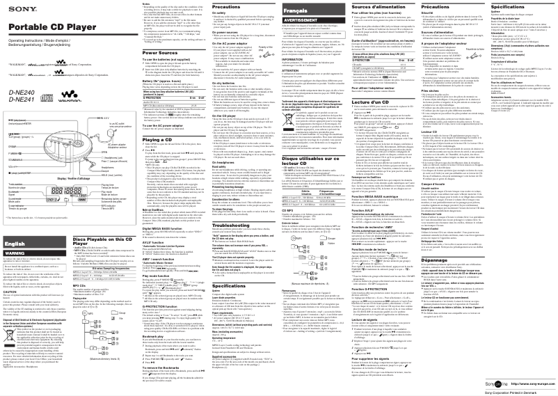 Page n°1 - Manuel utilisateur Sony D-NE241