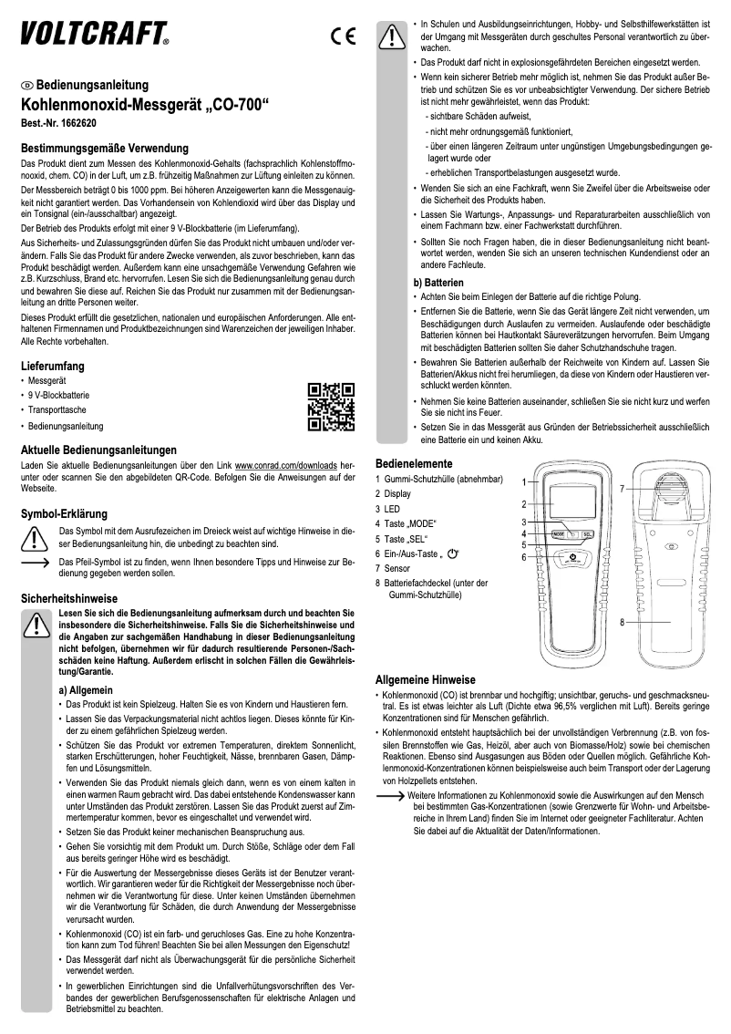 Page n°1 - Manuel utilisateur Voltcraft CO-700