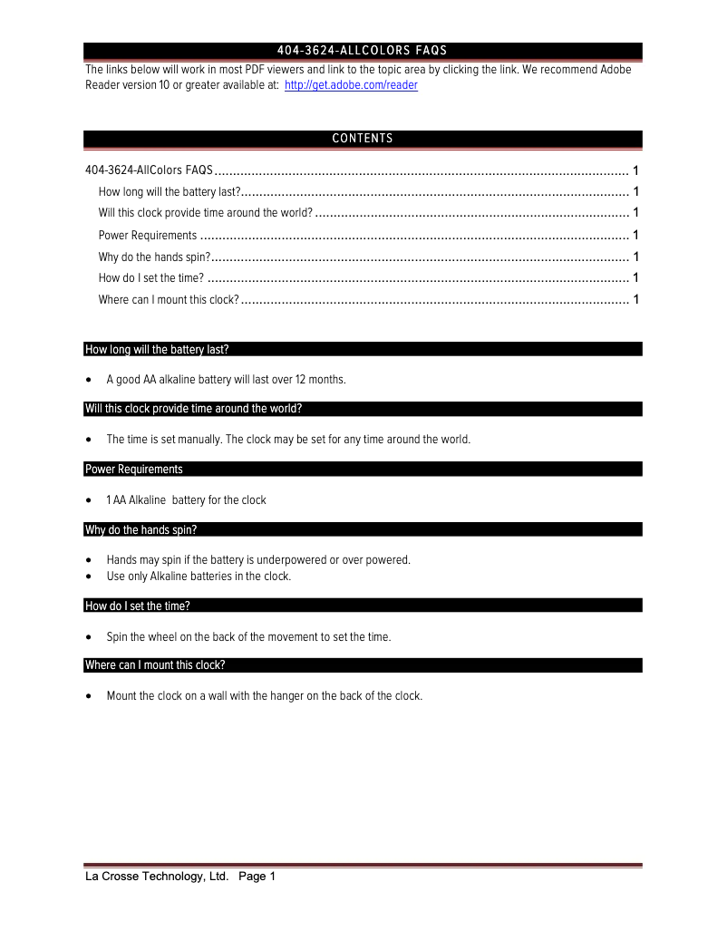 Page n°1 - FAQ La Crosse Technology 404-3624BL