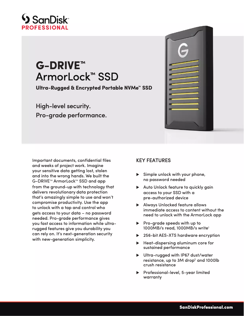 Page n°1 - Fiche technique Sandisk G-DRIVE ArmorLock