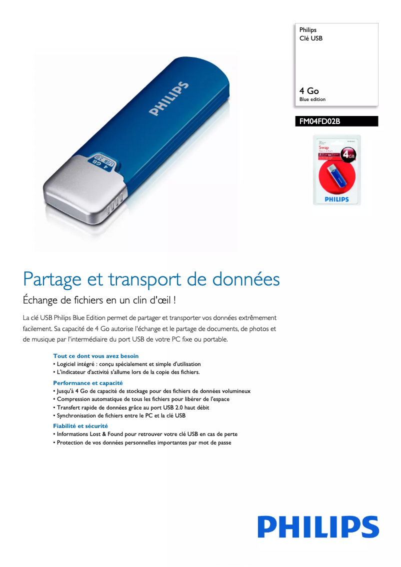 Page 1 de la notice Fiche technique Philips FM04FD02B