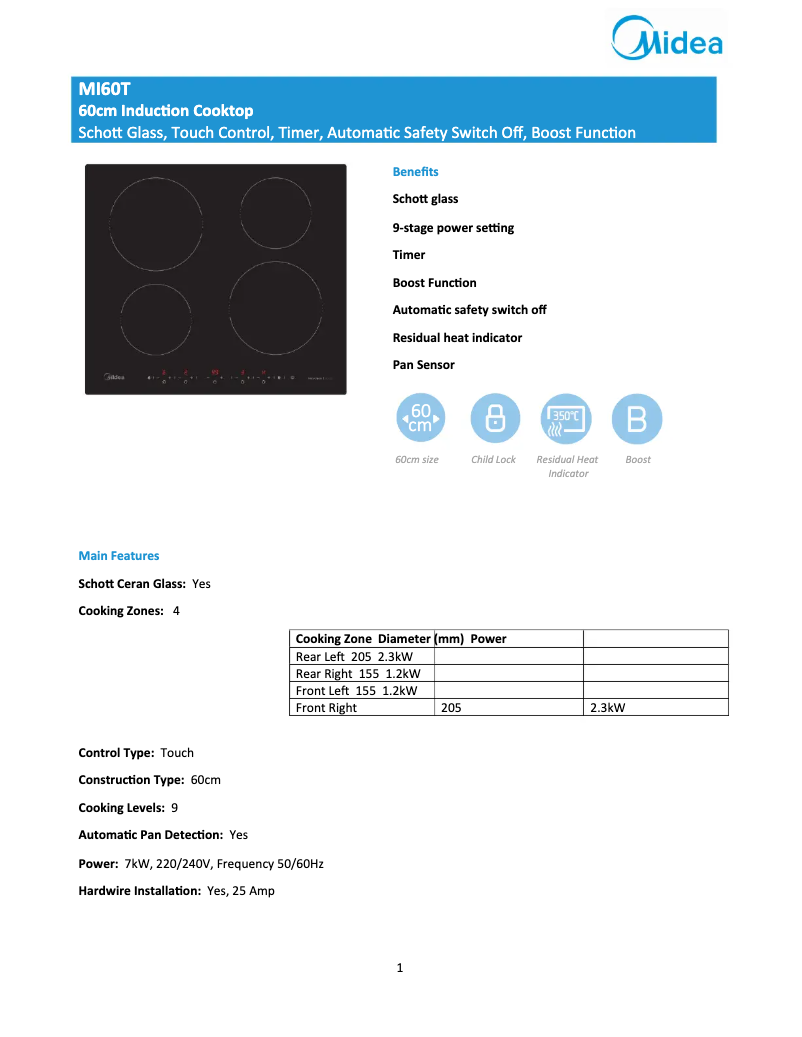 Page n°1 - Fiche technique Midea MI60T