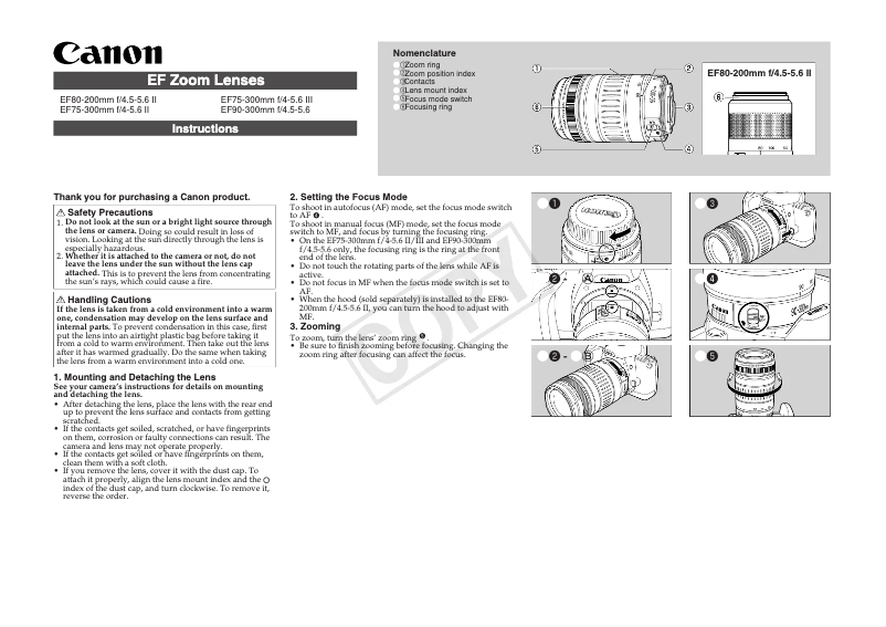 Page 1 de la notice Manuel utilisateur Canon EF 80-200mm f/4.5-5.6 II