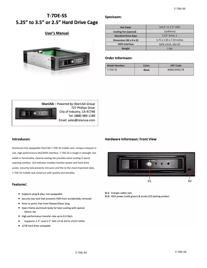 Image de la première page du manuel de l'appareil T-7DE-SS