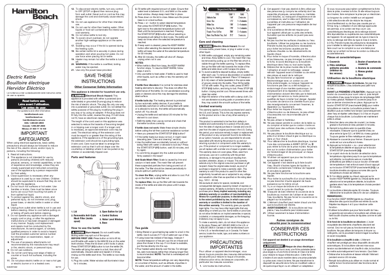 Page 1 de la notice Manuel utilisateur Hamilton Beach 41025