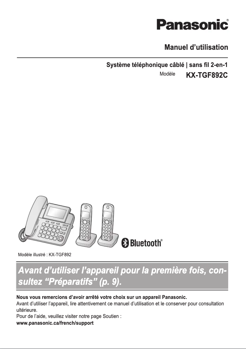 Page 1 de la notice Manuel utilisateur Panasonic KX-TGF892
