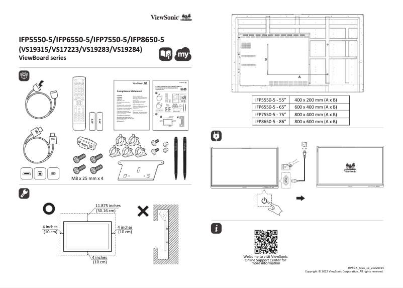 Page 1 de la notice Guide de démarrage rapide Viewsonic IFP8650