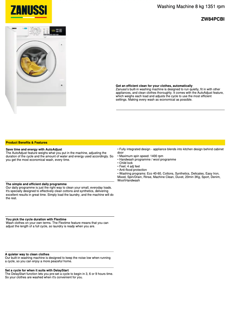 Image de la première page du manuel de l'appareil ZW84PCBI