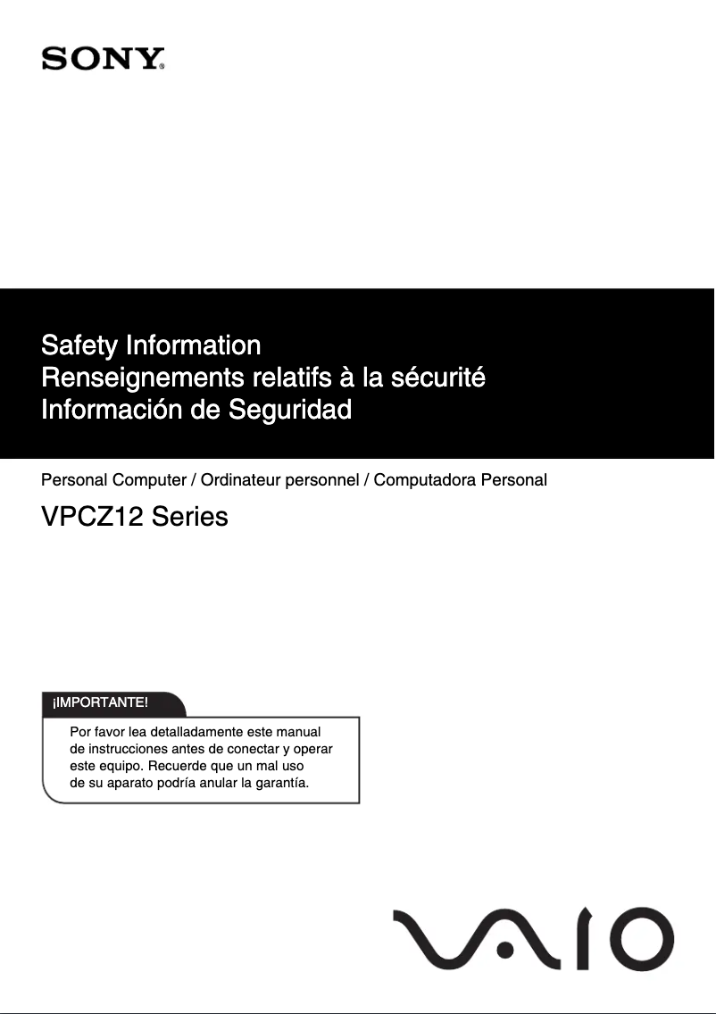 Page n°1 - Instructions de sécurité Sony Vaio VPCZ128GX