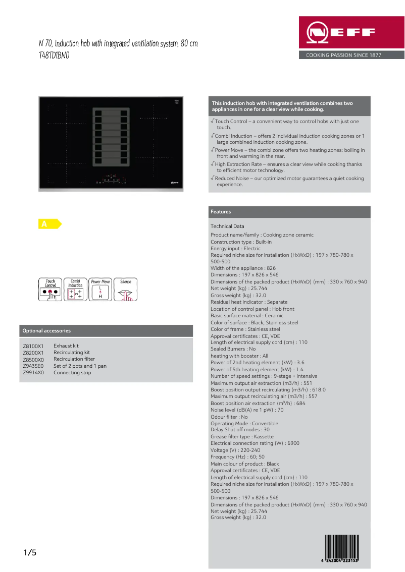 Page n°1 - Fiche technique Neff T48TD1BN0