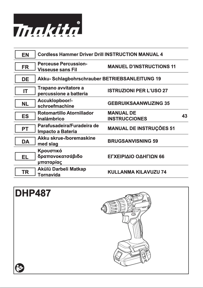 Page 1 de la notice Manuel utilisateur Makita DHP487