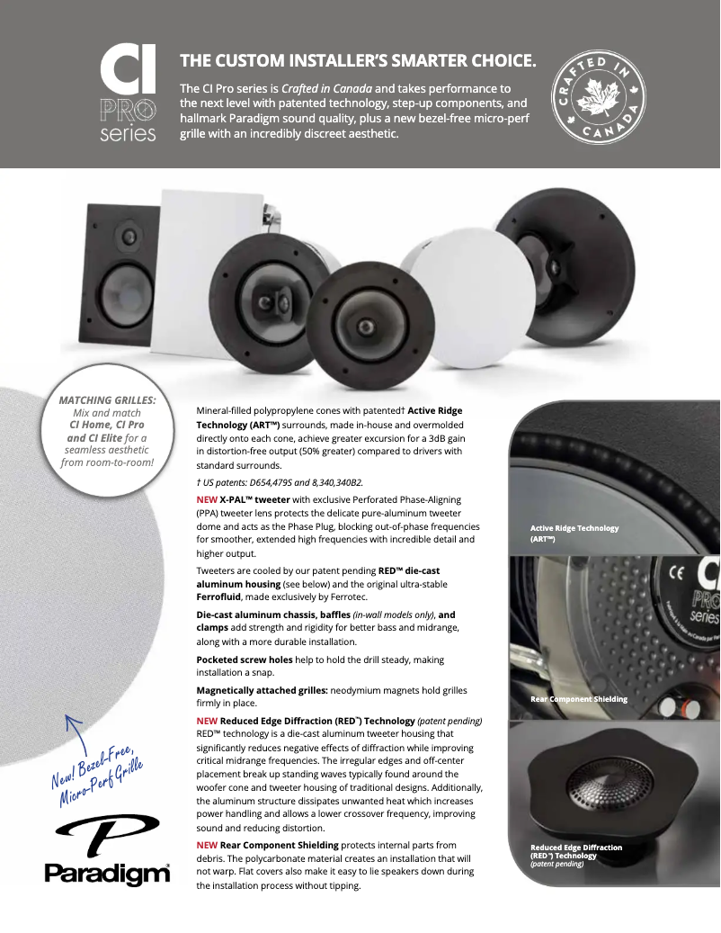 Page 1 de la notice Fiche technique Paradigm CI Pro P65-IW