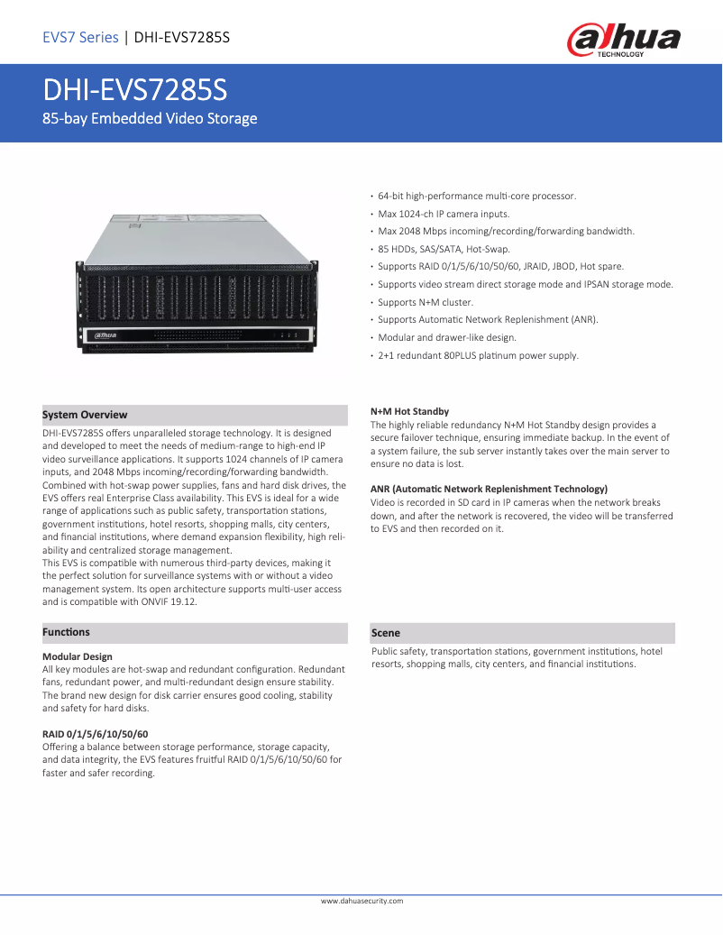 Page n°1 - Fiche technique Dahua Technology EVS7285S