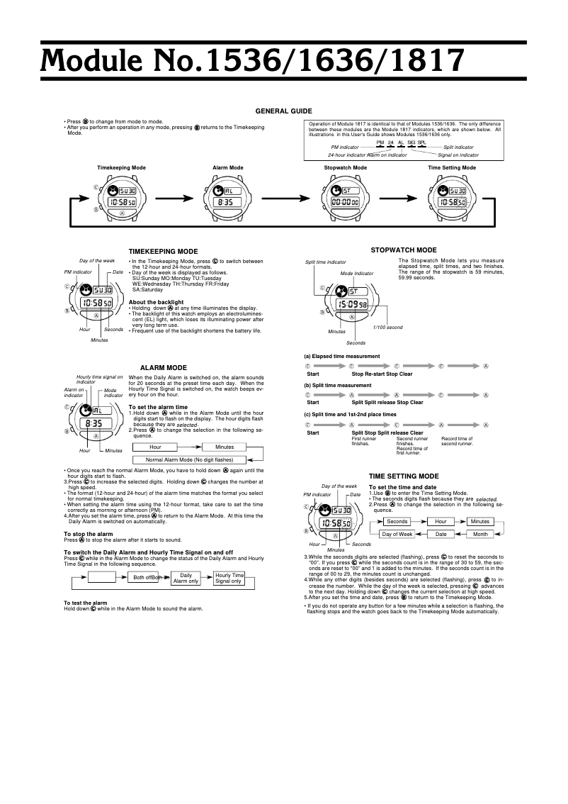 Page n°1 - Manuel utilisateur Casio Illuminator W87H-1V
