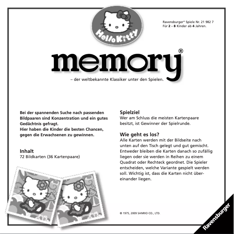 Image de la première page du manuel de l'appareil Hello Kitty Memory