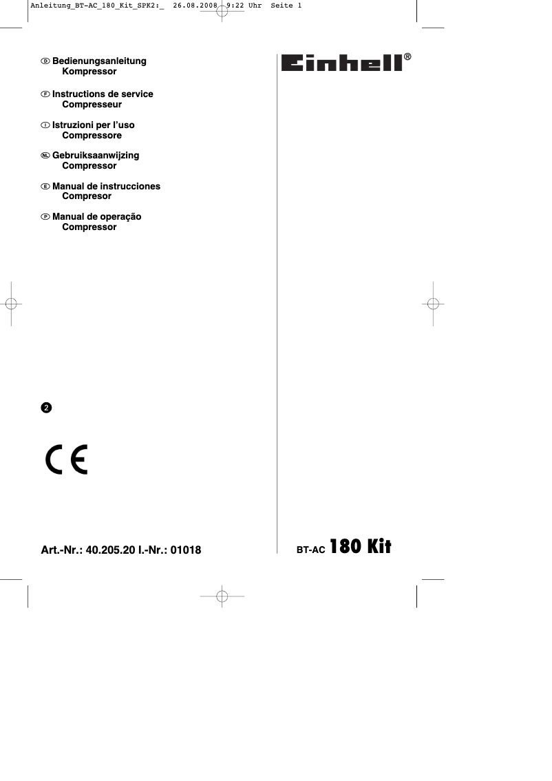Page n°1 - Mode d'emploi Einhell BT AC 180 Kit