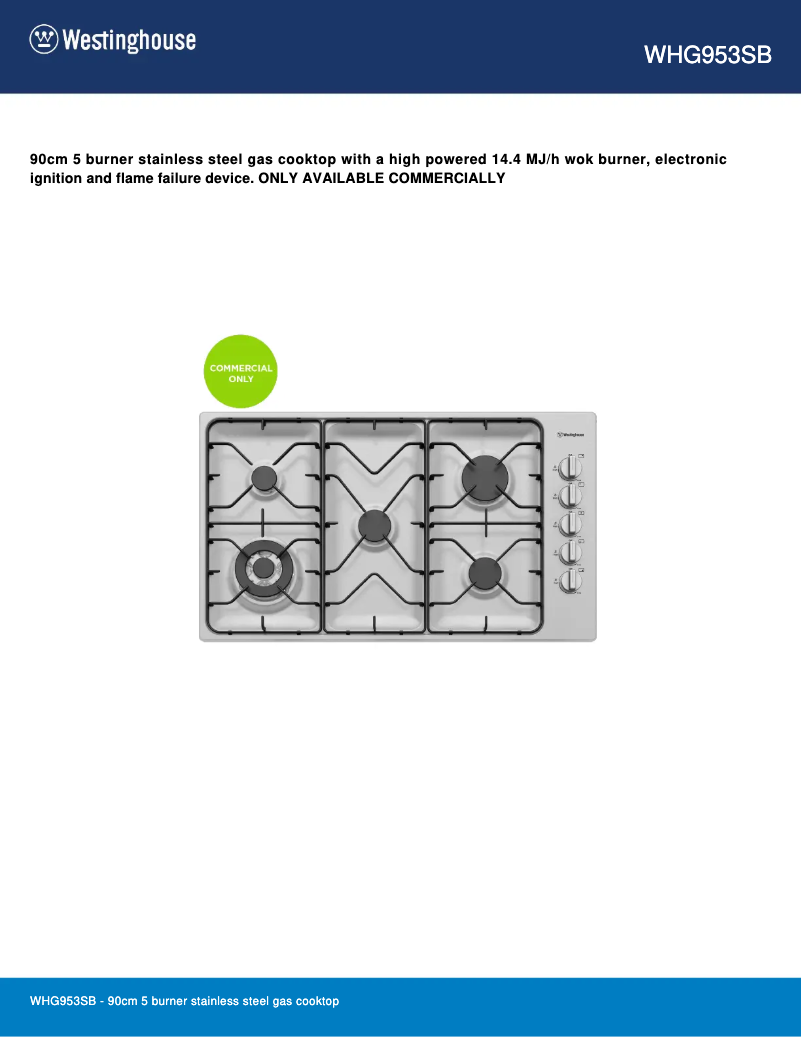 Image de la première page du manuel de l'appareil WHG953SB