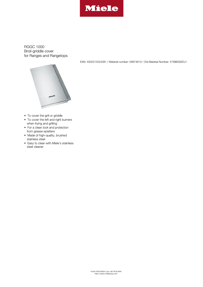 Page 1 de la notice Fiche technique Miele RGGC 1000