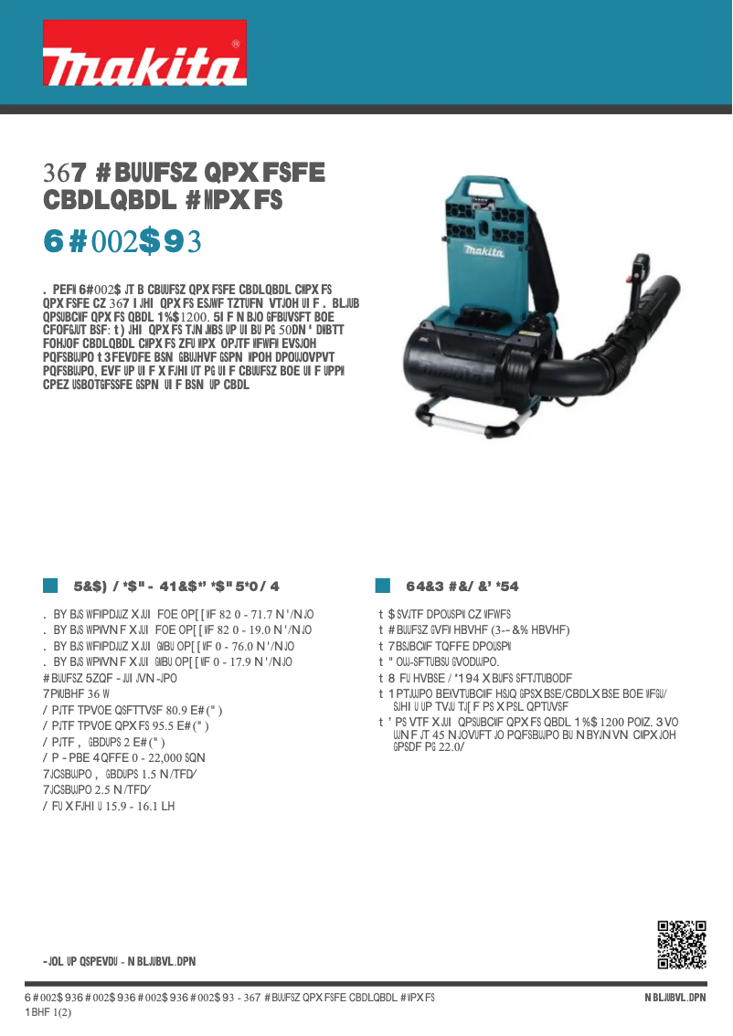 Page 1 de la notice Fiche technique Makita UB002C