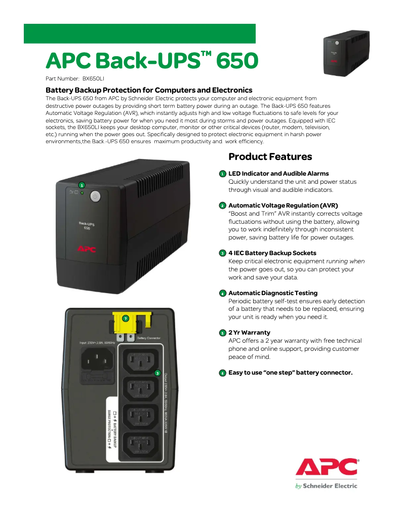 Page n°1 - Brochure APC Back-UPS BX650LI