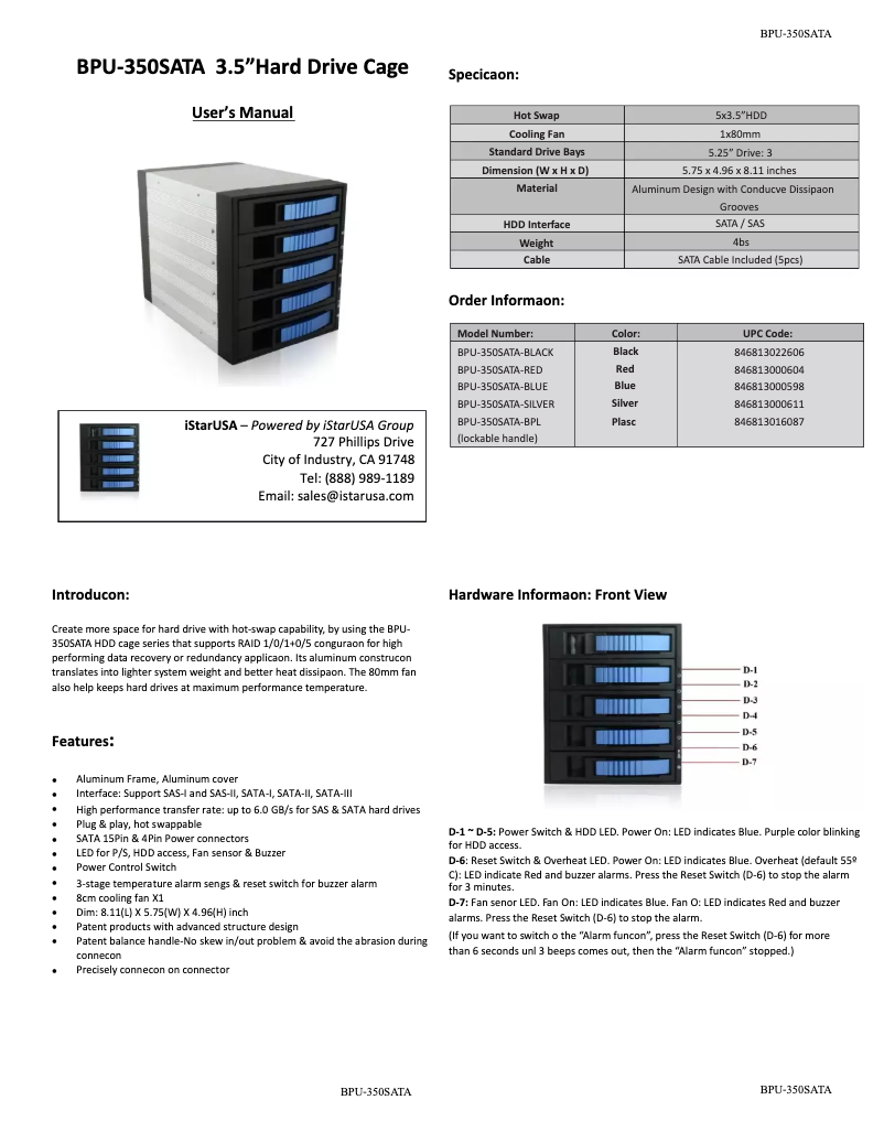 Page 1 de la notice Manuel utilisateur iStarUSA BPU-350SATA-KL