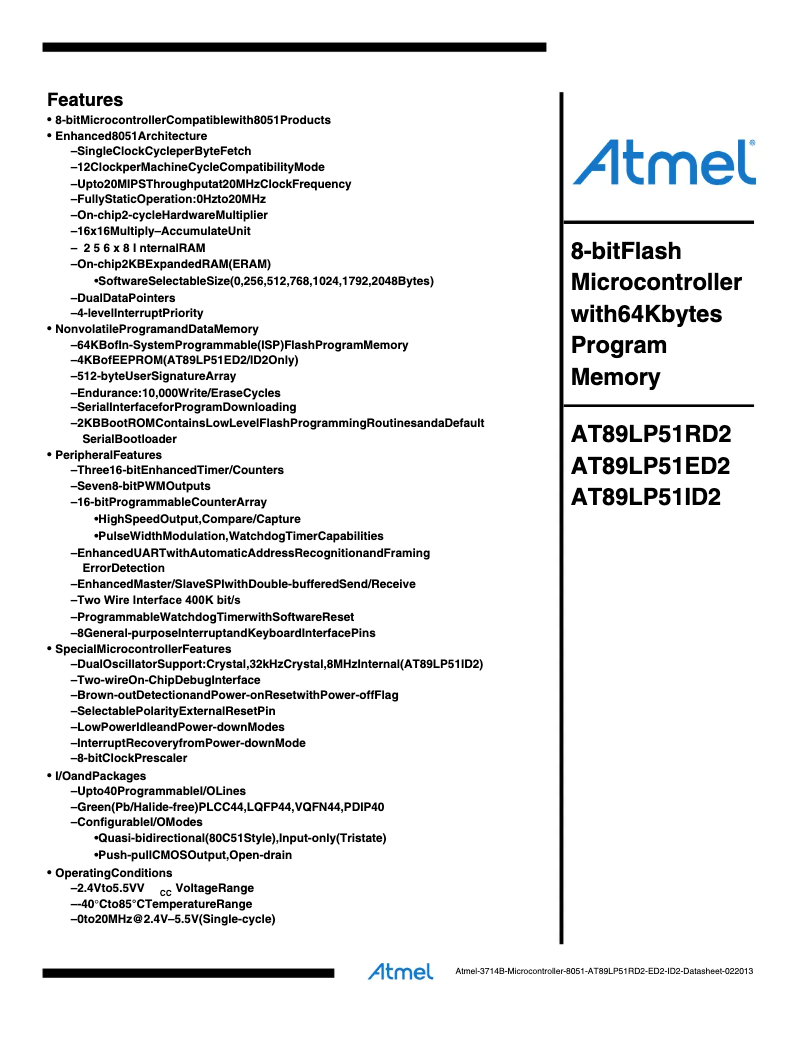 Imagen de la primera página del manual del dispositivo AT89LP51RD2