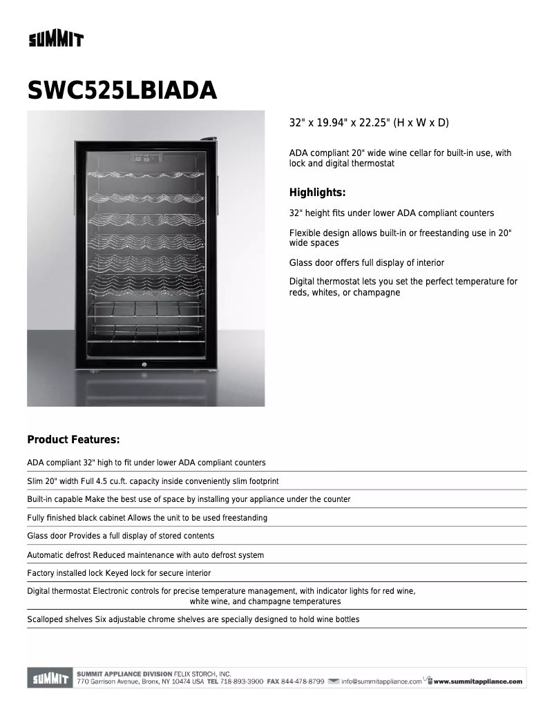 Page n°1 - Fiche technique Summit SWC525LBI7TBADA