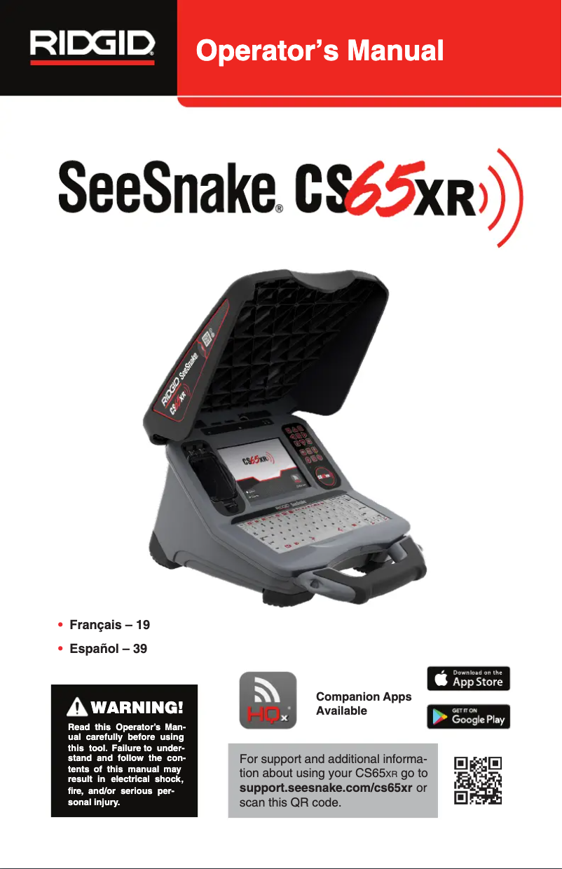 Page 1 de la notice Manuel utilisateur Ridgid SeeSnake CS65XR