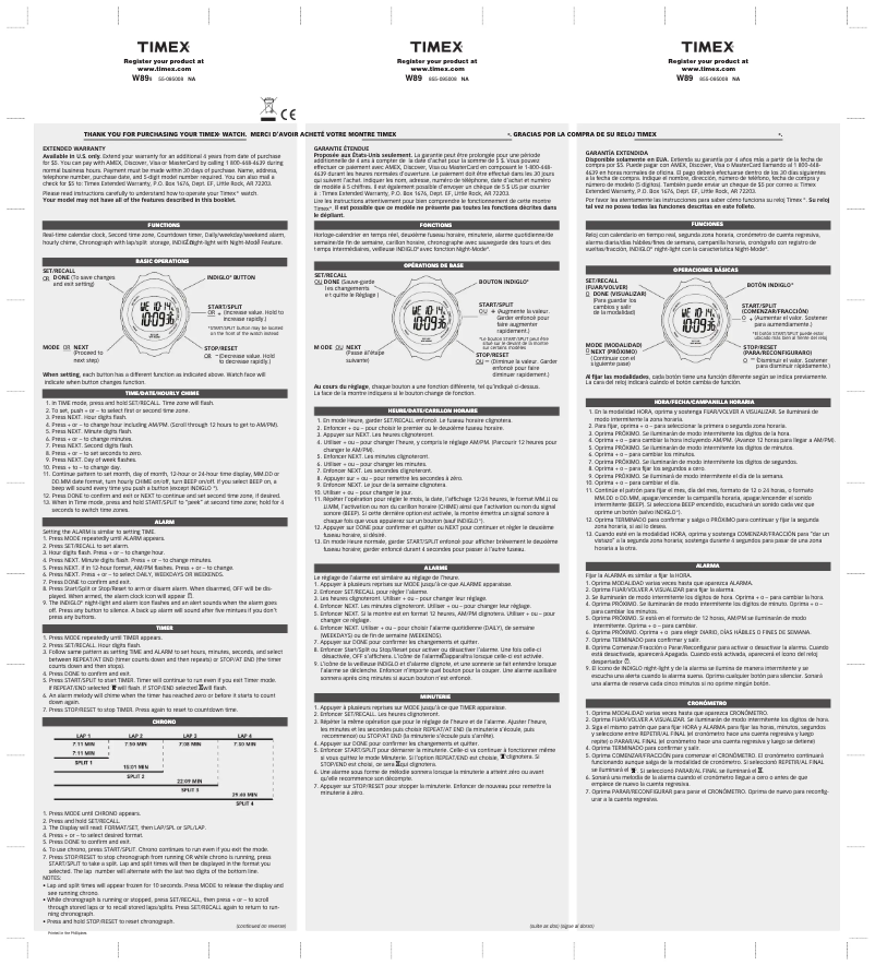 Page n°1 - Manuel utilisateur Timex T5K740