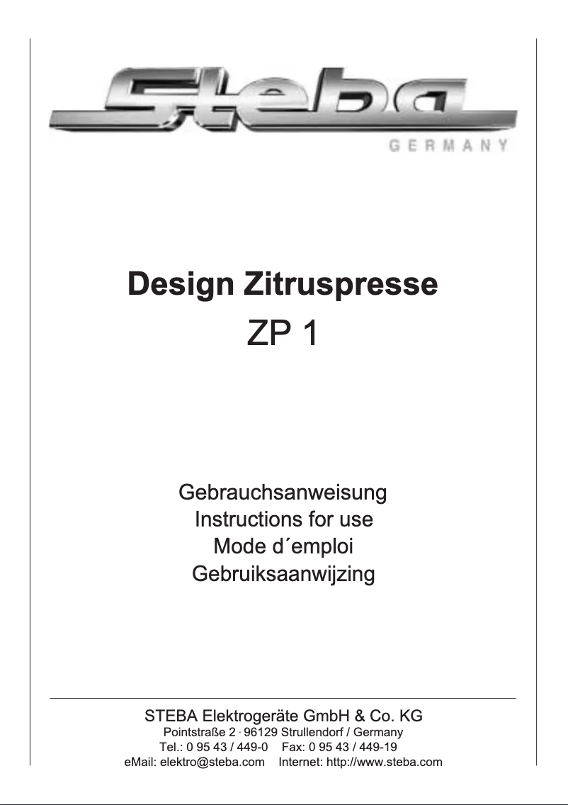 Page n°1 - Manuel utilisateur Steba ZP 1