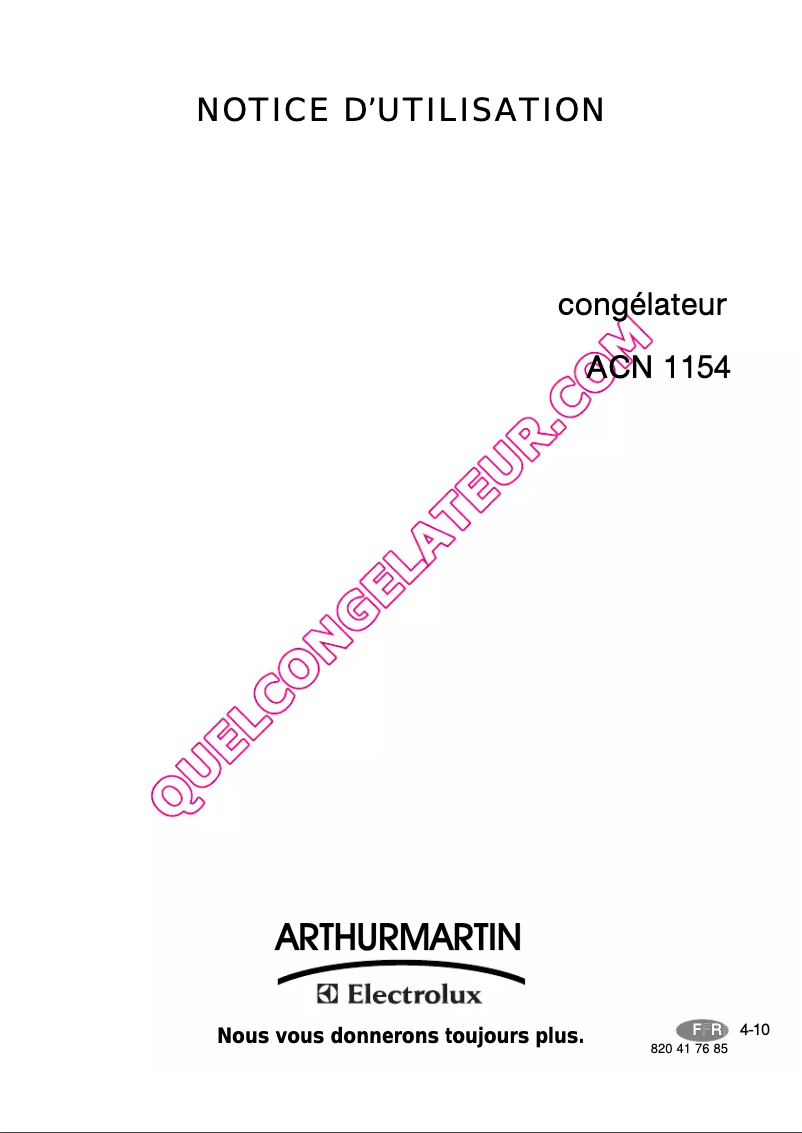 Page 1 de la notice Manuel utilisateur Arthur Martin-Electrolux ACN 1154