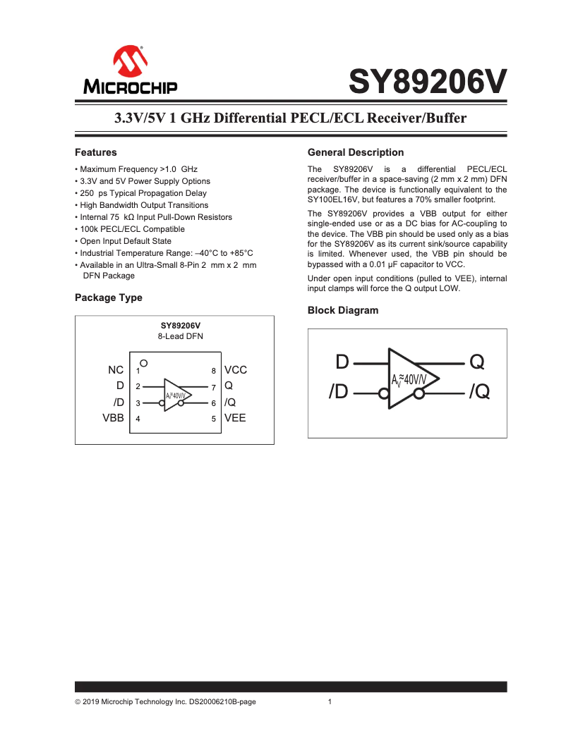 Page 1 de la notice Manuel utilisateur Microchip SY89206V