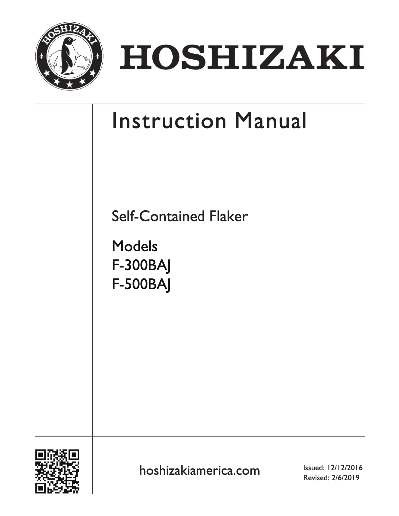 Page 1 de la notice Guide d'installation Hoshizaki F-500BAF