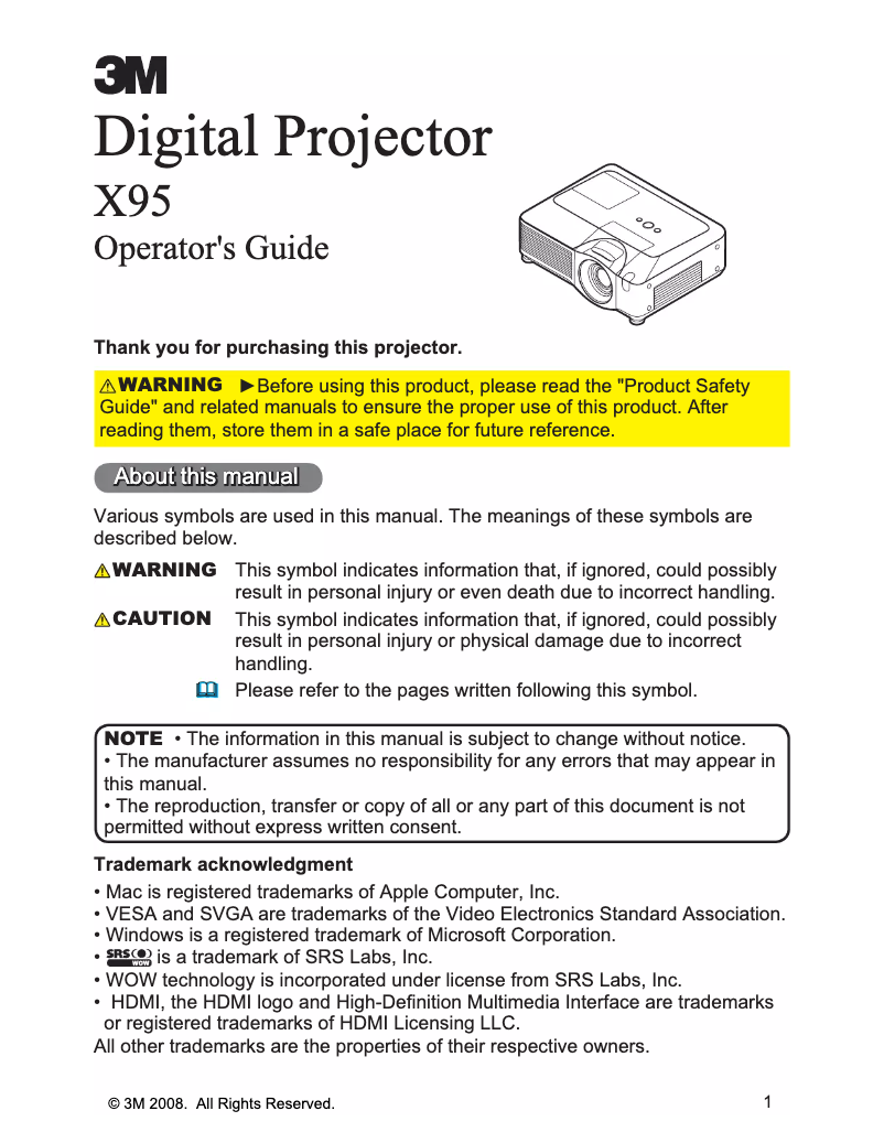 Page 1 de la notice Manuel utilisateur 3M X95