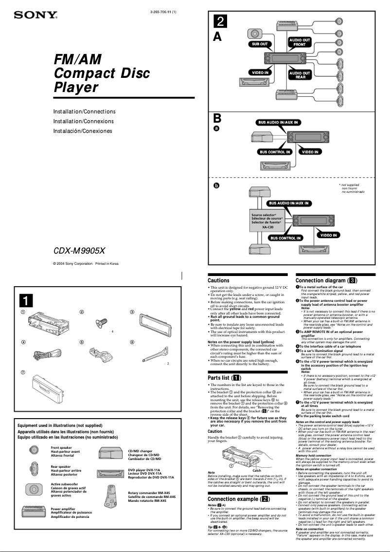 Page 1 de la notice Guide d'installation Sony CDX-M9905X