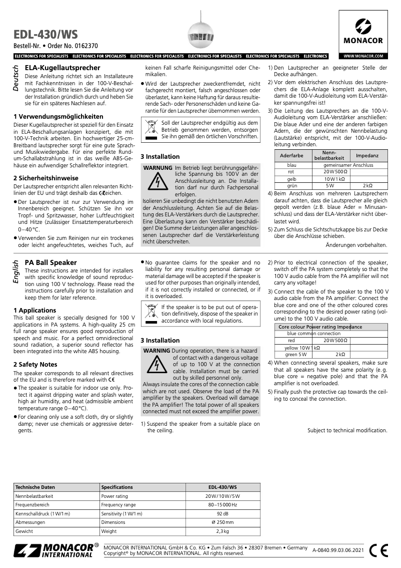 Image de la première page du manuel de l'appareil EDL-430/WS